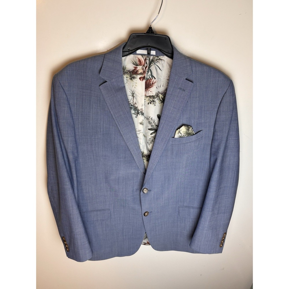 Ralph Lauren Men's 46R Classic-Fit Suit Jacket Light Blue Wool Brushed Pattern